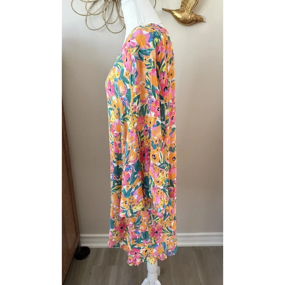 Anne Cole XL XXL Floral Tunic Swim Cover Up Pink Orange Green Rayon Beach